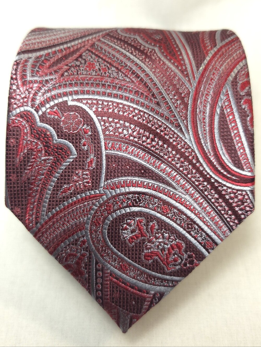 Men's Tasso Elba Tie Red and Silver Paisley & Floral Silk Necktie